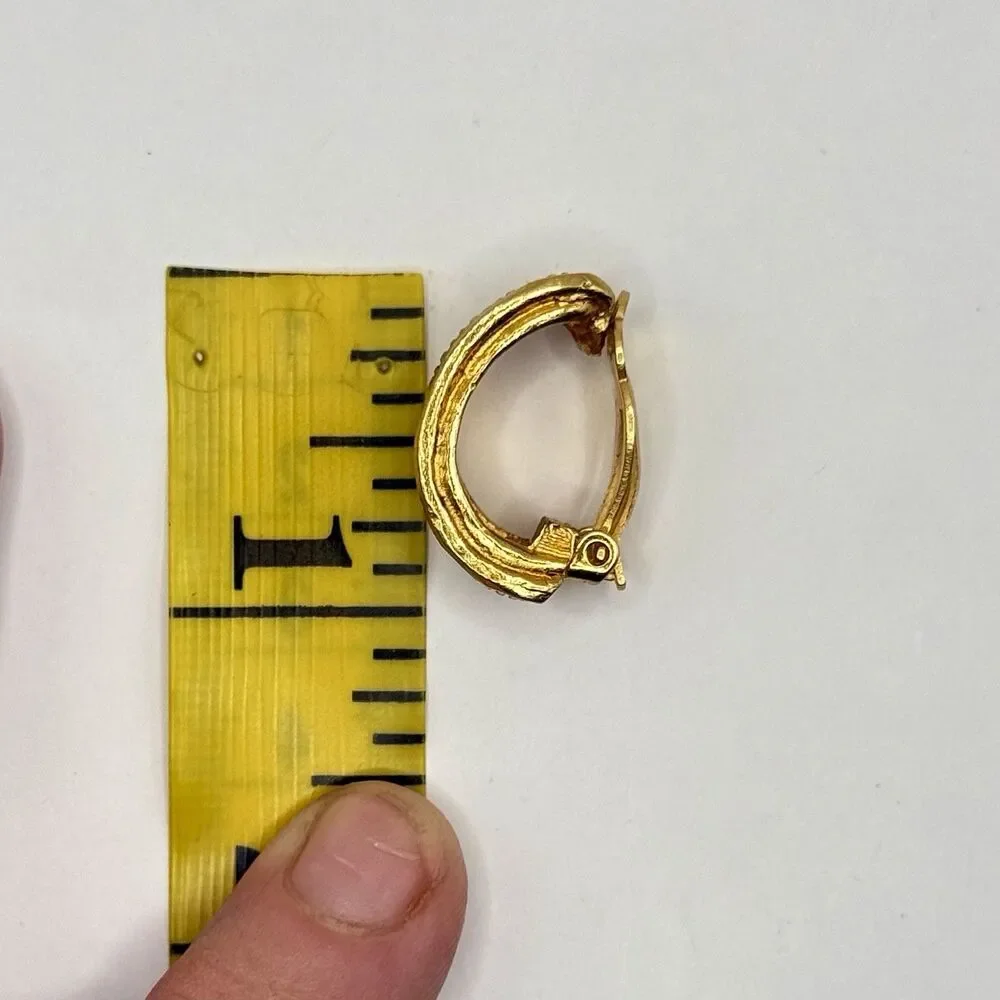 Vintage CHANEL Gold Tone Basket Weave CC Half Hoop Clip Earrings France READ